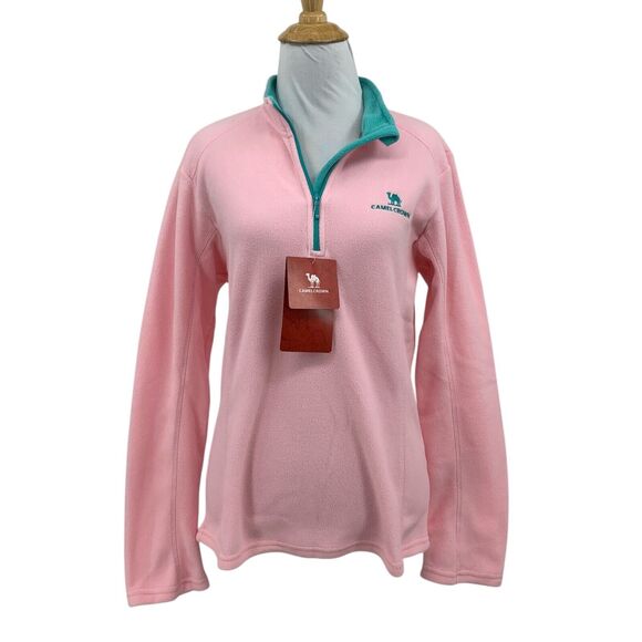 Camel Crown Sweatshirt Womens M Medium Pink Teal Quarter Zip Fleece Pullover - Picture 1 of 15